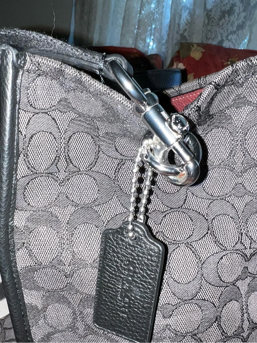 Coach Signature Canvas Tote with Black and gray Stripe
